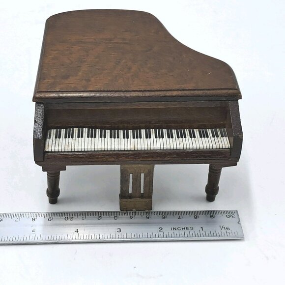 Miniature Grand Piano & Bench Walnut Furniture Doll House Vintage Wooden - Picture 12 of 14